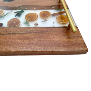 Rustic Wooden Serving Tray With Gold Handles And Dried Citrus Inlay Rectangle Handmade Tableware <b>For</b> Living Room Decor - Product Image 2