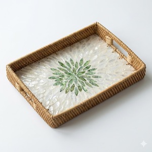Bandejas de servir hechas a mano con incrustaciones de nácar, bandejas decorativas de lujo con conchas incrustadas para la decoración del hogar, bandeja elegante para servir café y té. - Product Image 3