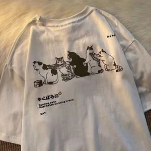 Camiseta de manga corta con estampado estilo Harajuku para mujer, versión coreana, holgada, combina con todo, para uso diario, camiseta sencilla - Product Image 1