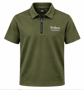 Index Apparel <b>Men's</b> Olive <b>Green</b> Quarter Zip <b>Polo</b> <b>Shirt</b> Short Sleeve Embroidered Solid Casual Quick Dry Knitted Polyester - Product Image 1