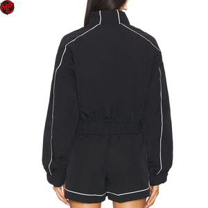 Conjunto Deportivo de Chaqueta y Pantalones Cortos para Mujer, con Cierre, Diseño de Rayas en Contraste, Ropa Deportiva Informal de Dos Piezas - Product Image 6
