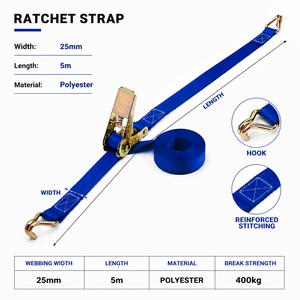 Sangle d'arrimage à cliquet en polyester 25 mm 800 kg haute résistance pour la sécurisation des marchandises – Fournisseur OEM d'équipements logistiques - Product Image 3