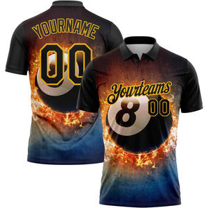 Polo homme personnalisé à imprimé 8 Ball Fire, manches courtes, respirant, en polyester, décontracté, pour le sport, maillot d'équipe - Product Image 1