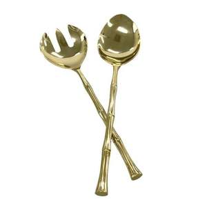 Ensemble de fourchettes et cuillères plaquées or en acier inoxydable de qualité alimentaire, élégant pour le service de salades, idéal pour les mariages et les tables d'hôtel - Product Image 1