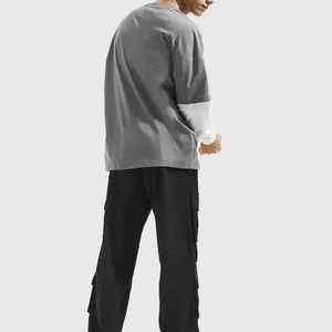 Camiseta de manga larga oversize con estampado DTG de doble capa, efecto desgastado por el sol, estilo streetwear. - Product Image 4