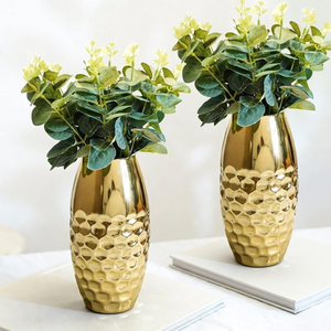 Luxury Gold Metal Flower <b>Vase</b> Set Decorative Hammered Floral <b>Vase</b> for Home Living Room Wedding Centerpiece and Table Decor - Product Image 4