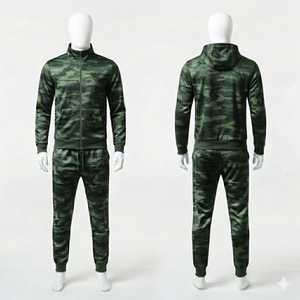 Men's Camouflage Tracksuit Set <b>Zip</b> <b>Hooded</b> Jacket Jogger Pants Sportswear Casual Wear Full Length Breathable Polyester 2 Piece - Product Image 1