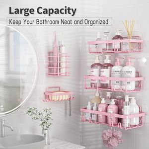 Lot de 5 paniers de rangement muraux adhésifs en acier inoxydable antirouille pour douche et salle de bain - Product Image 3