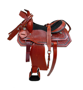 Cheery Brown <b>Leather</b> Western Barrel Floral Basket <b>Tooled</b> Horse Saddle Black Suede Seat Plastic Tree Stainless Steel Hardware LLT - Product Image 1