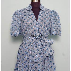 Elegante Vestido Midi de Algodón para Mujer, Estilo Boho, Dulce, Natural, Vintage, Floral, Casual, de Manga Corta para Verano - Product Image 4