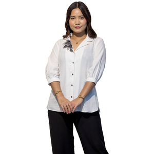 Chemise en coton blanc ARIA Premium pour femmes, élégante, formelle, pour le bureau, chemisier en coton pour femmes, fournisseur en gros - Product Image 1