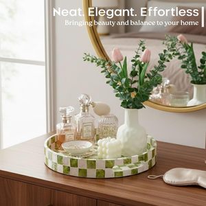 ถาดเสิร์ฟทรงกลมลายตารางฝังมุกแท้ งานฝีมือสุดหรู สำหรับตกแต่งบ้าน วางของ หรือใช้กับกาแฟ - Product Image 6