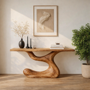Table console en bois massif moderne et écologique pour salon, hôtel, école et salle à manger - Design unique, meubles en bois - Product Image 2
