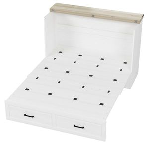 Letto a scomparsa matrimoniale in stile rustico con stazione di ricarica, piattaforma pieghevole e ampio cassetto contenitore per camera degli ospiti - Product Image 4