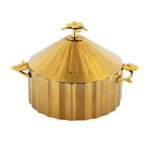 Calentador de Comida Tipo Buffet, Redondo, de Acero Inoxidable Dorado de Lujo, con Base Decorativa para Hoteles y Fiestas - Product Image 5