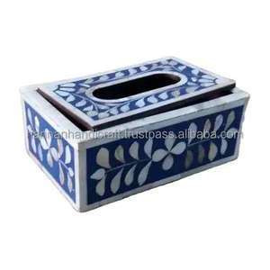 Caja de pañuelos con incrustaciones de hueso y resina de Rajasthan, cajas de pañuelos de hueso, caja de pañuelos artesanal de gran venta - Product Image 2