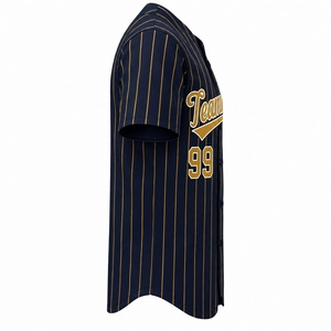Camiseta de Béisbol Azul Marino con Rayas Doradas, Personalizada con Nombre y Número del Equipo, Cosida, con Botones Completos, Estilo Clásico Urbano - Product Image 3