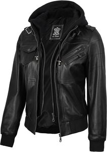 Chaqueta Bomber de Cuero para Hombre y Mujer, Unisex, Negra, con Cierre de Cremallera, Color Sólido, para Otoño e Invierno, Corte Regular, Estilo Ajustado, Ecológica - Product Image 5