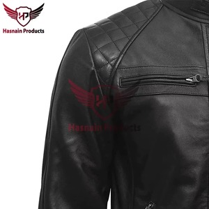 Chaqueta de Cuero Genuino Negra para Hombre, Ajustada, Estilo Motero, Cafe Racer, de Piel de Vacuno, con Hombros Acolchados, Clásica, Personalizada, Cálida para Invierno - Product Image 3