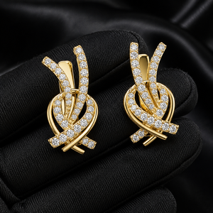 Fine Jewelry 14K 18K <b>Solid</b> <b>Gold</b> Twisted Ribbon <b>Huggies</b> Earrings Round Lab Grown Diamond Earrings DEF VVS Fine Jewelry for Women - Product Image 1
