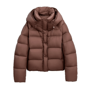 Men's Black Hooded Down Puffer <b>Jacket</b> Casual Winter Thick Zipper Closure <b>Short</b> <b>Sleeve</b> Slim Fit Windproof Solid Color - Product Image 4