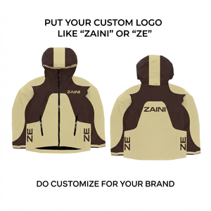 120 GSM Polyester Ripstop Windbreaker Hooded Jacket Beige Brown Contrast Panel Custom Logo OEM ODM - Product Image 1
