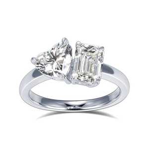 Shining Lab Grown 1.01CT Each Heart & Emerald Cut Diamond Toi Et Moi <b>Ring</b> For Women's 14K White Gold Fine Surprise Gift Her - Product Image 2