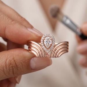 Anillo Halo Premium con Moissanita Corte Pera de 0.50CT, Plata de Ley 925 Original con Baño de Oro Rosa, Elegante Regalo de Boda para Fiestas - Product Image 4