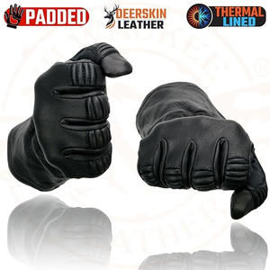Gants de moto en cuir de cerf noirs pour hommes Samroz Sports, avec manchette longue et doublure thermique - Product Image 3