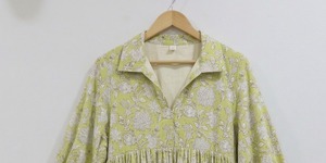 Robe midi pour femme, faite à la main, à col en V, à manches bouffantes, à coupe évasée, 100% coton, formelle, pour le bureau, respirante, écologique, naturelle - Product Image 4