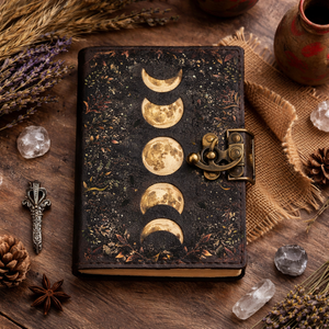 Diario de Cuero con Diseño Lunar, Libro de Hechizos de Fases Lunares, Diario de Sombras, Cuaderno de Bocetos Vintage con Borde Rústico, 100 Hojas de Papel de Alta Calidad - Product Image 1