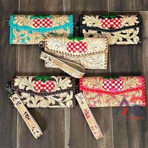 Pochette pour femme en cuir véritable artisanal, nouveau modèle élégant, porte-monnaie et porte-cartes, motif cerise, pour le shopping - Product Image 1