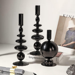 Porte-bougie en métal noir, ornement de luxe léger, sensation haut de gamme, formes géométriques, vase horizontal de chevet, décoration pour bougies - Product Image 4