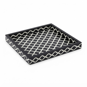 Plateau de service rond en os incrusté, motif chevron noir et blanc, plateau décoratif pour ottoman, table basse, décoration intérieure, vente en gros - Product Image 3