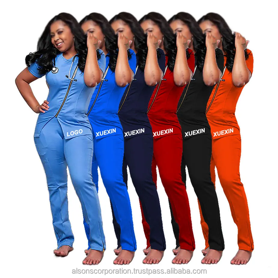 Custom 4 way stretch spandex pantalones apilados Jogger mujeres matorrales uniformes de enfermería uniformes de hospital uniformes de enfermería traje uniforme