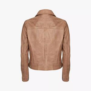 เสื้อแจ็คเก็ตหนังแพะแท้สำหรับผู้หญิง ทนทาน แฟชั่นฤดูหนาว สไตล์ไบค์เกอร์ ผลิตโดยผู้ผลิตขายส่ง OEM - Product Image 5