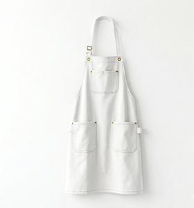 <b>White</b> Cotton <b>Apron</b> With 3 Pockets Adjustable Neck Strap For Restaurant Bar Use Unisex Woven Fabric Snap Closure - Product Image 1
