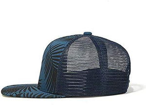 Tropical Leaf Print Mesh Trucker Cap Unisex Adjustable Snapback <b>Hat</b> Blue Casual <b>Summer</b> Style 6-Panel Design - Product Image 2