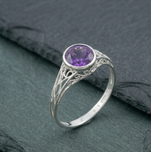 Anillo Fino de Filigrana con Piedra Púrpura, Cierre Redondo, Joyería Vintage para Mujer, Regalo para Fiesta - Product Image 2