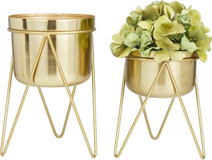 Ensemble de 2 jardinières en métal doré avec supports amovibles, petits pots de fleurs d'intérieur et d'extérieur, 7 pouces, supports décoratifs pour plantes pour le salon - Product Image 5