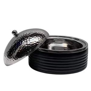 Calentador de Comida Tipo Buffet de Acero Inoxidable Martillado de Lujo con Tapa, Recipiente para Servir Decorativo - Product Image 1
