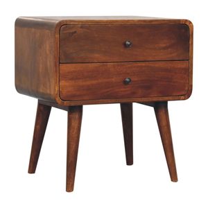 Comodino grande castagno curvo in legno massello mobili artigianali per camera da letto - Product Image 3