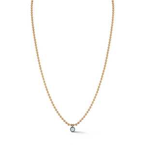 สร้อยคอจี้เพชร ดีไซน์เรียบหรู โซ่แบบลูกปัด ทองคำแท้ 14k ทรงกลมเจียระไนแบบ Bezel เพชรเพาะเลี้ยง เหมาะสำหรับใส่ทุกวัน สร้อยคอแบบเลเยอร์ เครื่องประดับคุณภาพสูง ของขวัญ - Product Image 1