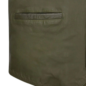 Gilet en cuir véritable vert olive à col en V pour homme Leathercult, à simple boutonnage - Product Image 5