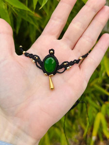 Collar de Gema Verde Tejido Artesanal, Collar de Cuentas de Macramé Hecho a Mano, Joyería Boho de Lujo, Buda Clásico, Bola de Bambú - Product Image 4