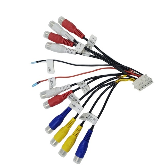 Android Radio Car Accessories RCA Output Wire Car Audio Navigation Audio Video Input/output Cable 18P Connector With 12-RCA Wire