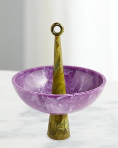 Bol à fruits sur piédestal en résine violette de luxe, fait main, poli, durable, décoratif, bol de service classique, centre de table design - Product Image 1