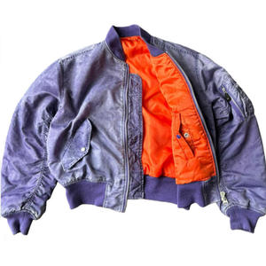Blouson bomber violet pour homme, couleur unie, fermeture éclair, col rabattu, polyester délavé, coupe classique, idéal pour l'automne - Product Image 2