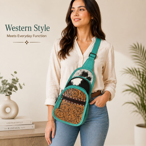 Handcrafted Hair On Cowhide Leather Western Sling <b>Backpack</b> Floral <b>Tooled</b> Leather Adjustable Shoulder Travel Bag for Women daily - Product Image 2