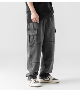 Wholesale Mid Waist <b>Jeans</b> Streetwear Washed Loose Cargo Premium Quality <b>Men's</b> Pants Trousers Quick Dry Breathable - Product Image 4